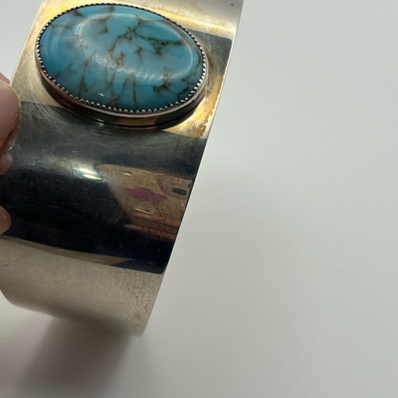 Danecraft sterling silver wide cuff bracelet blue cabochon stone vintage - Picture 13 of 16